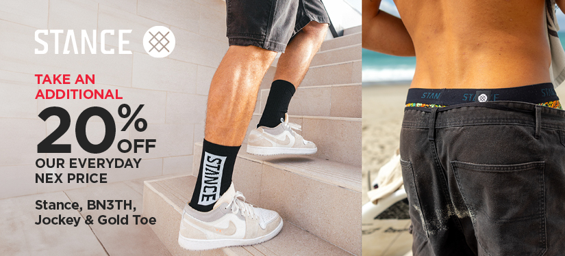 Take An Additional 20% Off Our Everyday NEX Price Stance, BN3TH, Jockey & Gold Toe