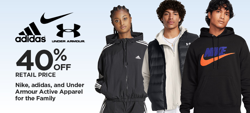 40% Off Retail Price Nike, adidas, and Under Armour Active Apparel for the Family