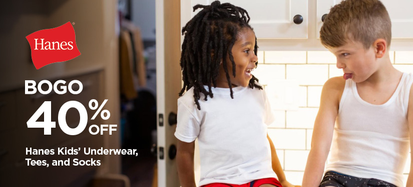 BOGO 40% Hanes Kids' Underwear, Tees, and Socks