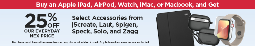 Buy an Apple iPad, AirPod, Watch, iMac, or Macbook, and Get 25% Off Select Accessories from j5create, Laut, Spigen, Speck, Solo, and Zagg