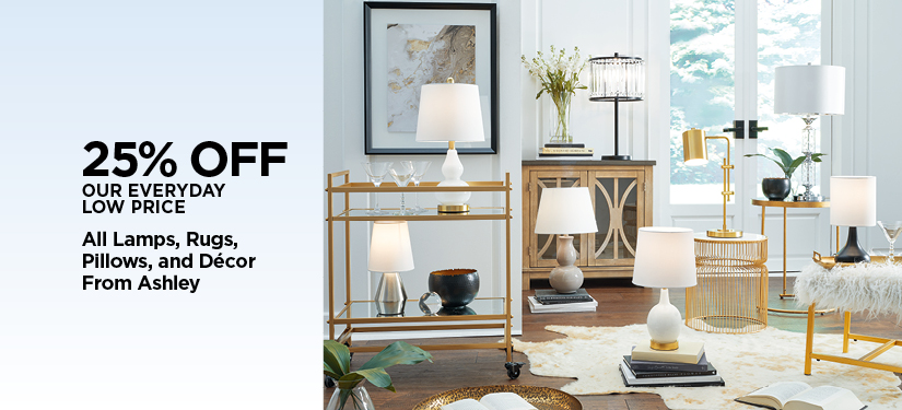 25% Off All Lamps, Rugs, Pillow and Décor From Ashley