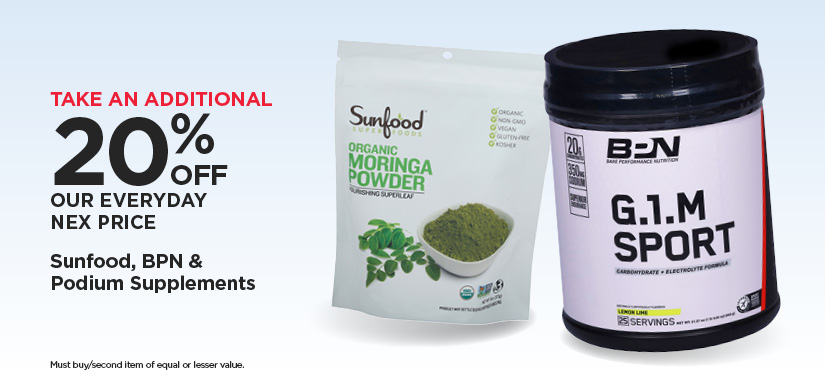 Take An Additional 20% Off Our Everyday NEX Price Sunfood, BPN & Podium Supplements