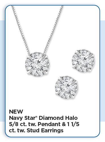New Navy Star Diamond Halo 5/8ct tw Pendant & Earrings