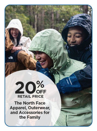 20% Off TNF Apparel Outerwear and Accessories for the Family