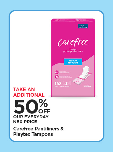 50% Off Carefree Pantiliners & Playtex Tampons