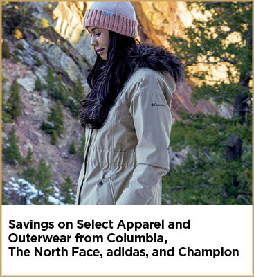 Savings on Select Apparel and Outerwear from Columbia, The North Face, adidas, and Champion