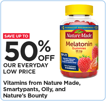 Save Up to 50% Off Our Everyday Low Price Vitamins from Nature Made, Smartypants, Olly and Nature's Bounty