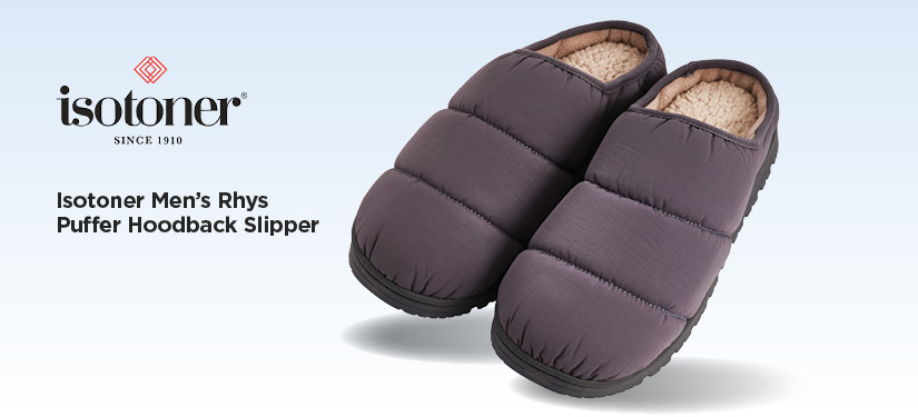 Isotoner Mens Rhys Puffer Hoodback Slipper