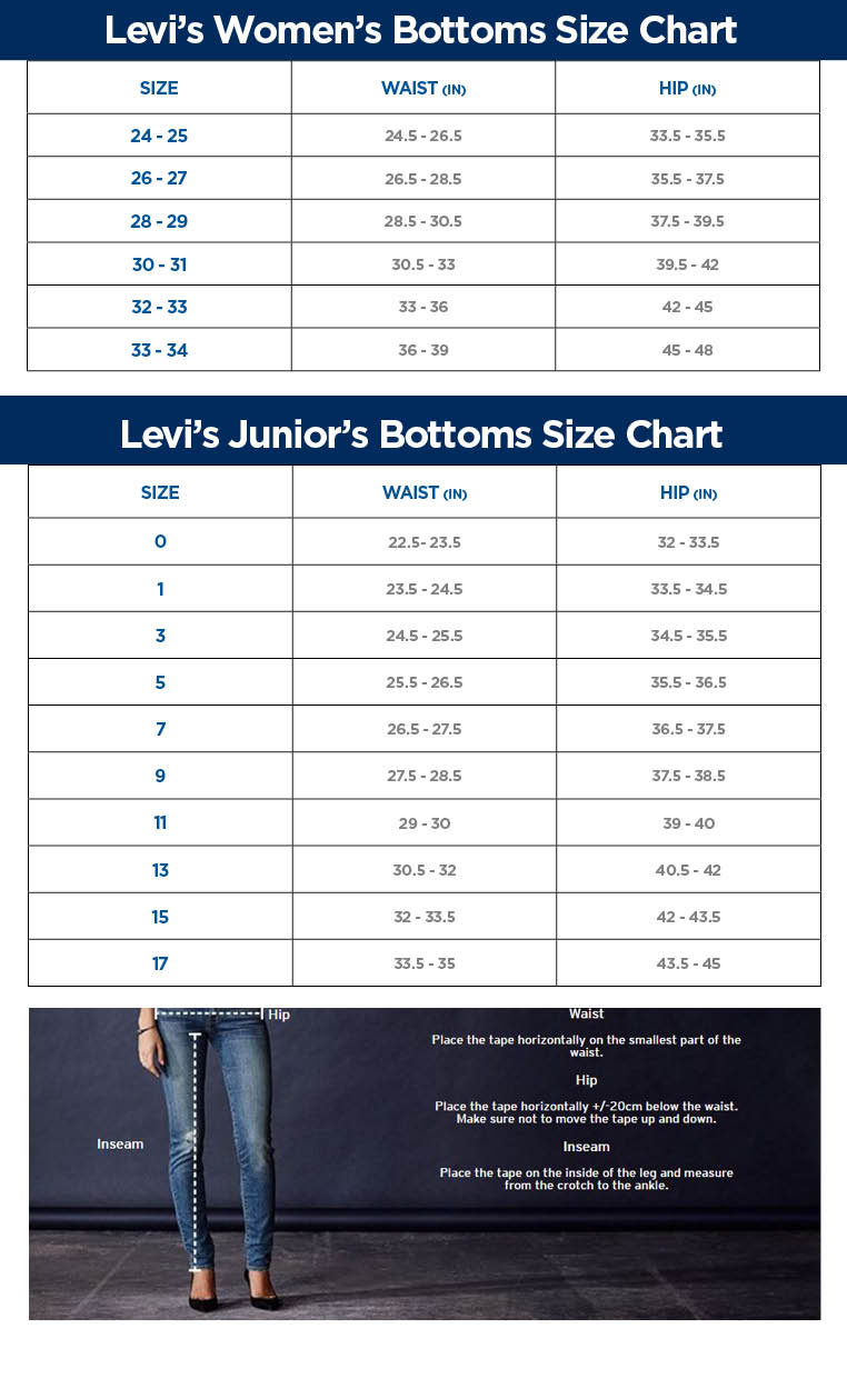 Size Chart For Levi Jeans