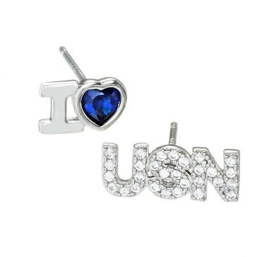 Crislu Logo Sterling Silver and Platinum 3/8 cttw 'I Love USN' Pave Sapphire Earrings