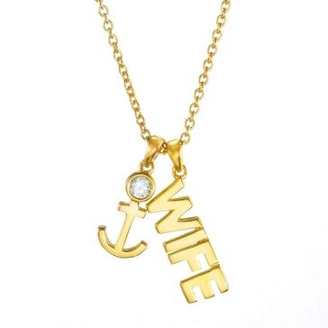 Crislu Logo Sterling Silver and 18K 1/5 cttw 'Wife' Anchor Necklace
