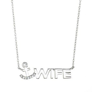 Crislu Logo Sterling Silver and Platinum 1/5 cttw Pave 'Wife' Anchor Necklace