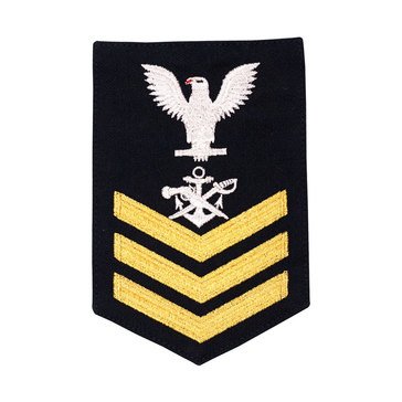Women's E4-E6 (SB1) Rating Badge in STANDARD Gold on Blue SERGE WOOL for Special Warfare Boat Operator