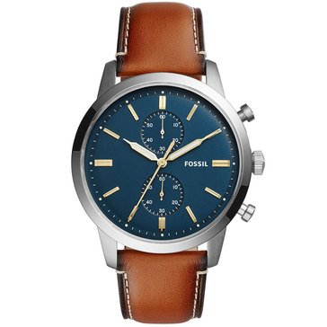 Fossil Men's Townsman Blue Dial with Brown Leather Strap Watch