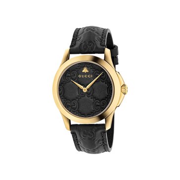 Gucci Women's G-Timeless Black Leather Watch, 38mm