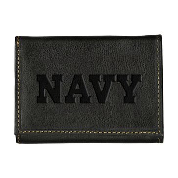 Carolina Sewn Navy Leather Contrast Stitch Tri-Fold Wallet - Black Onyx