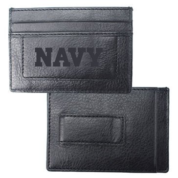 Carolina Sewn Navy Leather Westbridge Clip Card Holder - Black