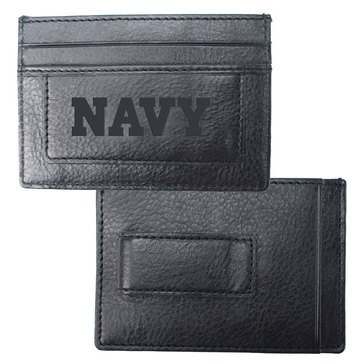 Carolina Sewn Navy Leather Westbridge Clip Card Holder Black