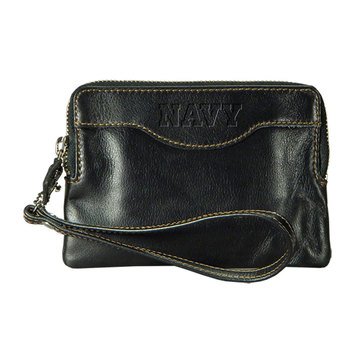 Carolina Sewn Men's Navy Leather Zip-Around Clutch Wallet 