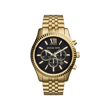Michael Kors Men's Lexington Gold-Tone Black Dial Watch