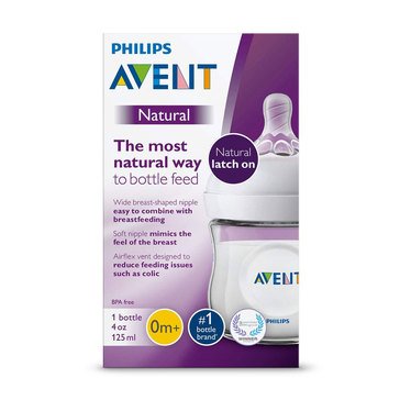 Philips Avent Natural 4oz Baby Bottle, Clear