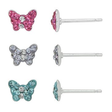 Children's Sterling Silver 3-Pair Butterfly Earring Set
