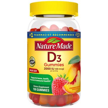 Nature Made 50mcg Vitamin D3 Assorted Flavor Gummies, 150-count
