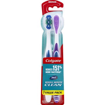 Colgate 360 Degree Adult Full Head, Medium Twin Toothbrush, 2-count