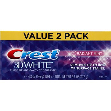 Crest 3D White, Whitening  Radiant Mint 2-Pack Toothpaste, 9.6oz