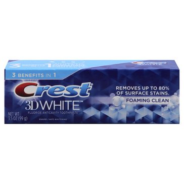 Crest 3D White Deep Clean Foam Whitening Toothpaste, 3.5oz