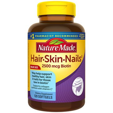 Nature Made 2500mcg Biotin for Hair, Skin & Nails Softgels, 120-count