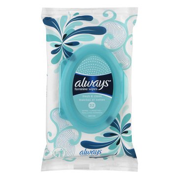 Always Fresh & Clean Feminine Wipes,  32-count