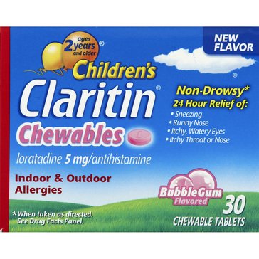 Claritin Children's Allergy Relief Chewable 5ml Bubble Gum flavored Tablets, 30-count