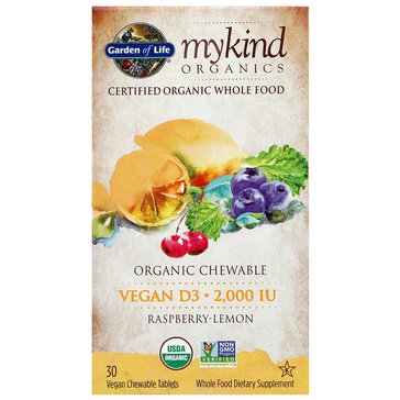 mykind Organics Vitamin D3 50mcg/2000 IU Vegan Chewable Tablets, 30-Count