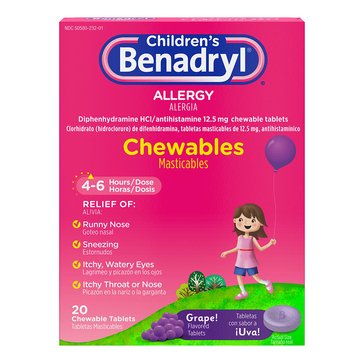 Benadryl Children's 2+ Allergy Relief Grape Chewables, 20-count