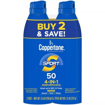 Coppertone Sport Continuoius Spray Twin Pack SPF 50, 6.5 oz