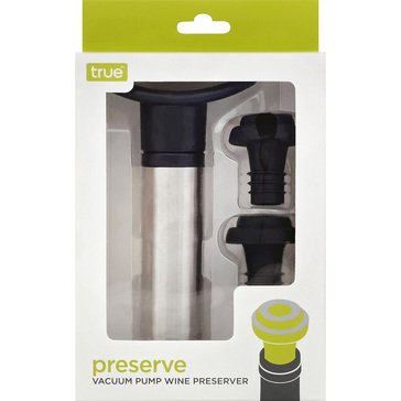 True Preserve Sterling Silver Vacuum Pump And Stopper Set