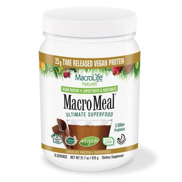 Macrolife Macromeal Vegan Chocolate 25g Protein+Superfood Powder, 15-servings