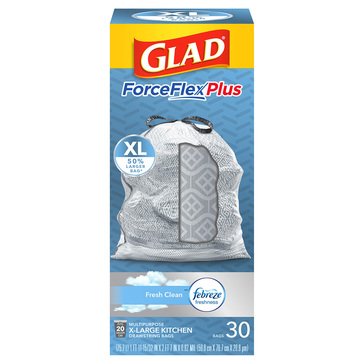 Glad ForceFlex Plus XL Kitchen Drawstring Trash Bags, 20-Gallon
