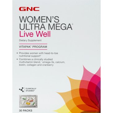 GNC Women's Ultra Mega Live Well Vitapak, 30-Count