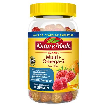 Nature Made Men's Multivitamin Plus Omega-3 Gummies, 80-Count