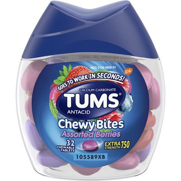 TUMS Chewy Bites Extra Strength Antacid Assorted Berry Hard Shell Chews, 32-count