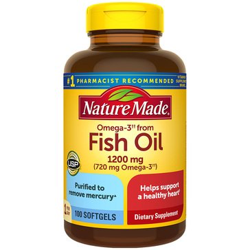 Nature Made 1200mg Fish Oil 720mg Omega 3 Softgels, 100-count