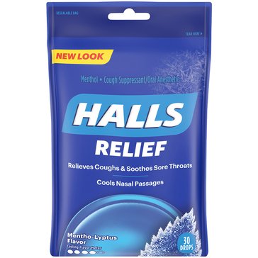 Halls Mentho-Lyptus Cough & Sore Throat Drops, 30-count