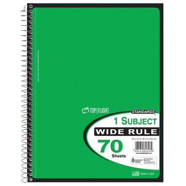 Top Flight 1-Subject Wide Ruled 70 Sheet Notebook