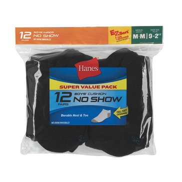 Hanes Boys' 12-Pack No Show Socks, Medium