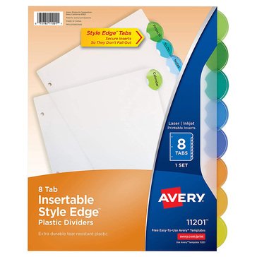 Avery Style Edge Plastic 8-Tab Multicolor Dividers Set With Tab Inserts