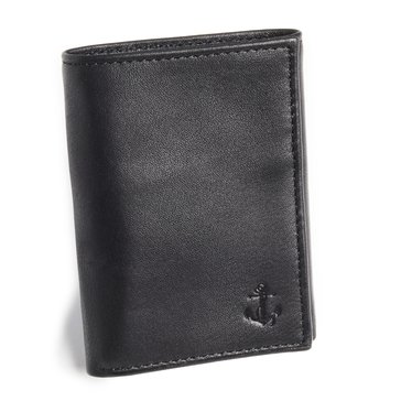 Custom Leather Anchor Leather Trifold Wallet - Black