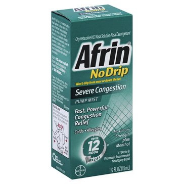 Afrin 12 Hour No-Drip Severe Congestion Relief Pump Mist Nasal Spray, .5 fl oz