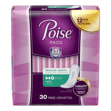 Poise Ultra Thin Light Absorbency Incontinence Pads, 30-count